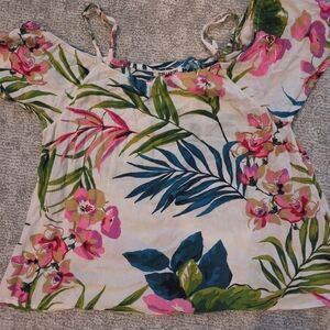 Billabong White Tropical Cold-Shoulder Top Size Medium